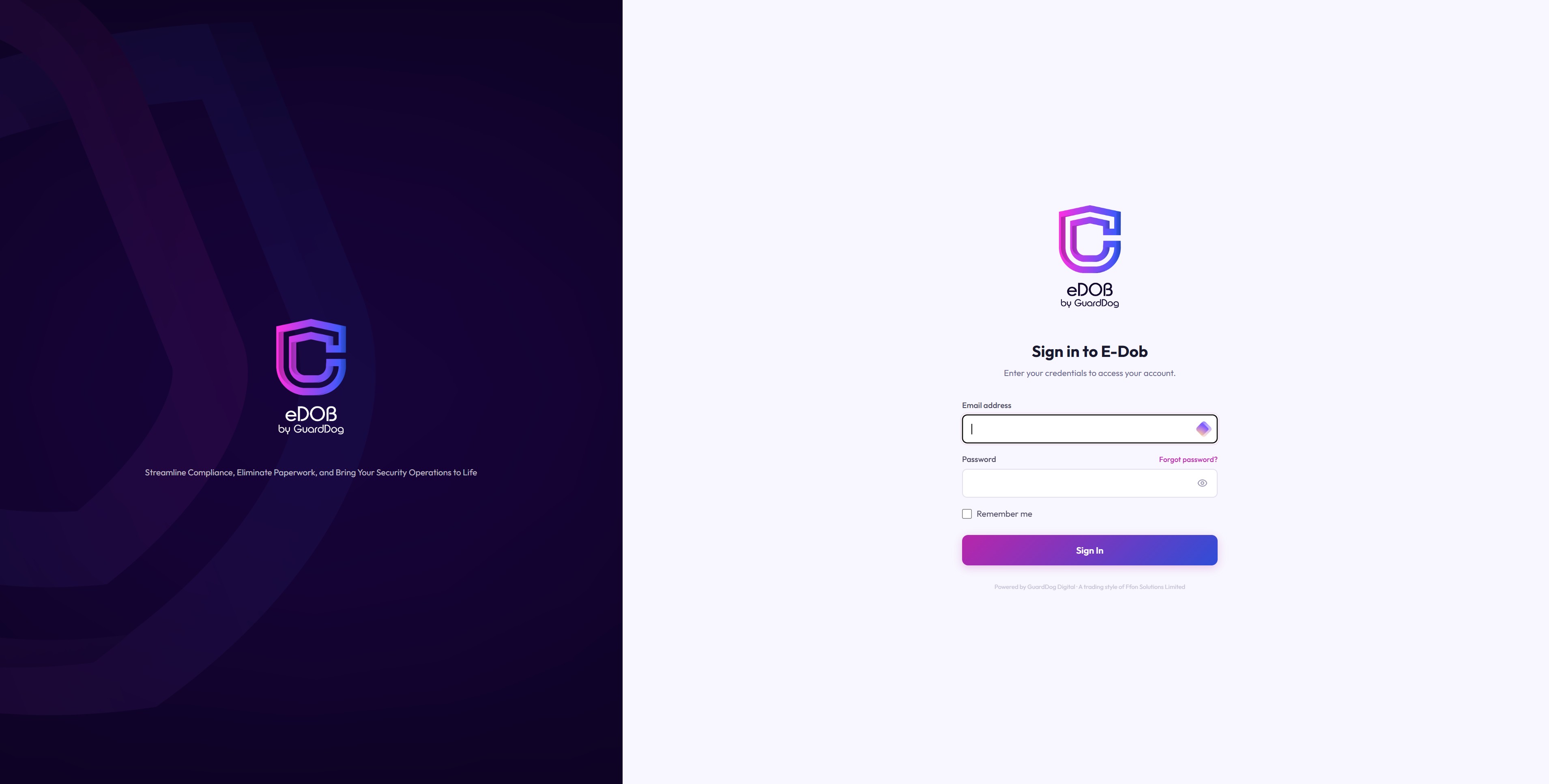 log-in screen